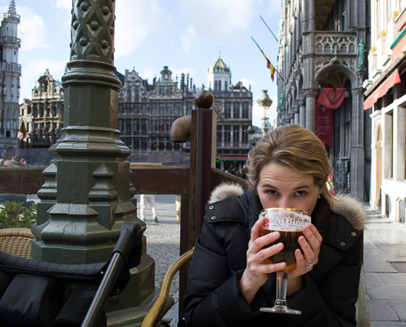 Enjoying a beer on the Grand Place